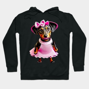 Glamour Pup: Dachshund in Pink Tutu and Lipstick Tee Hoodie